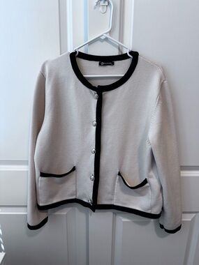 Pretty Garden Sz. XL Cream Black Contrast-Trim Cardigan Jacket